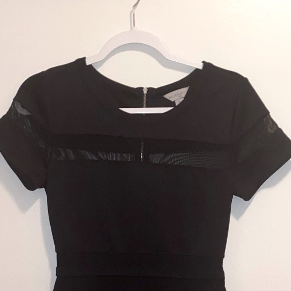 Belle & Sky Striped Mesh Black Knee-Length Dress